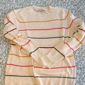 LOFT Cream Sweater with Multicolor Stripes